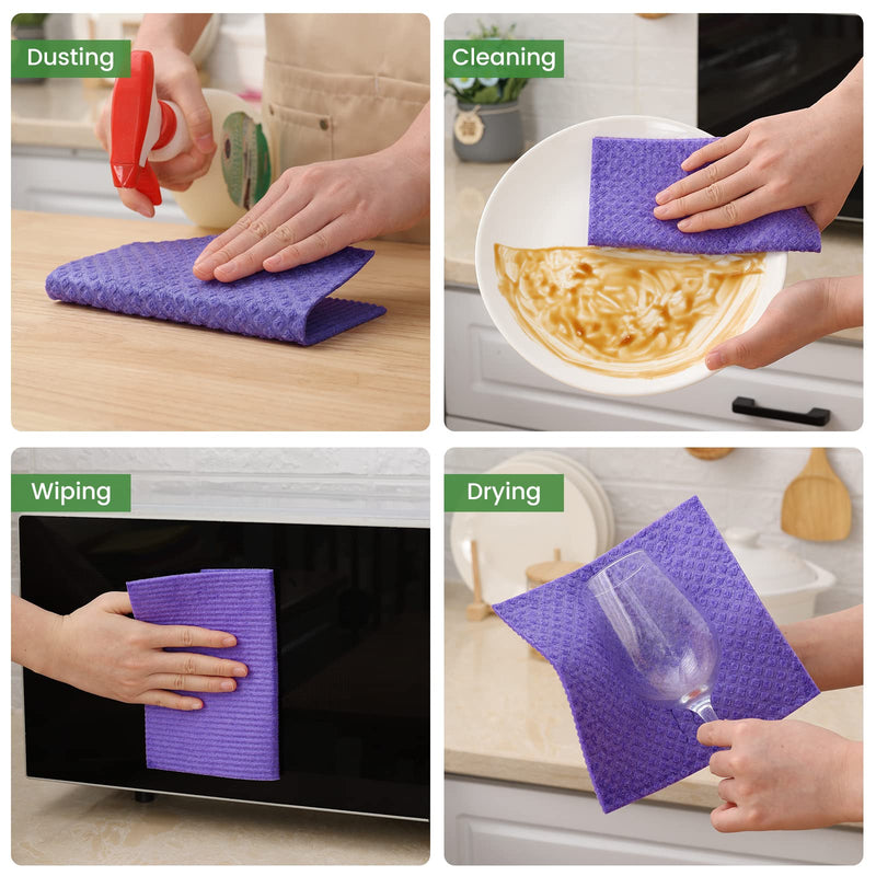 Homaxy Swedish Dishcloths for Kitchen, 10 Pack Reusable and Eco-Friendly Cellulose Sponge Cloths Dish Towels, Absorbent and No Odor Paper Towels for Dishes ＆ Counters, Purple Pack of 10 - BeesActive Australia
