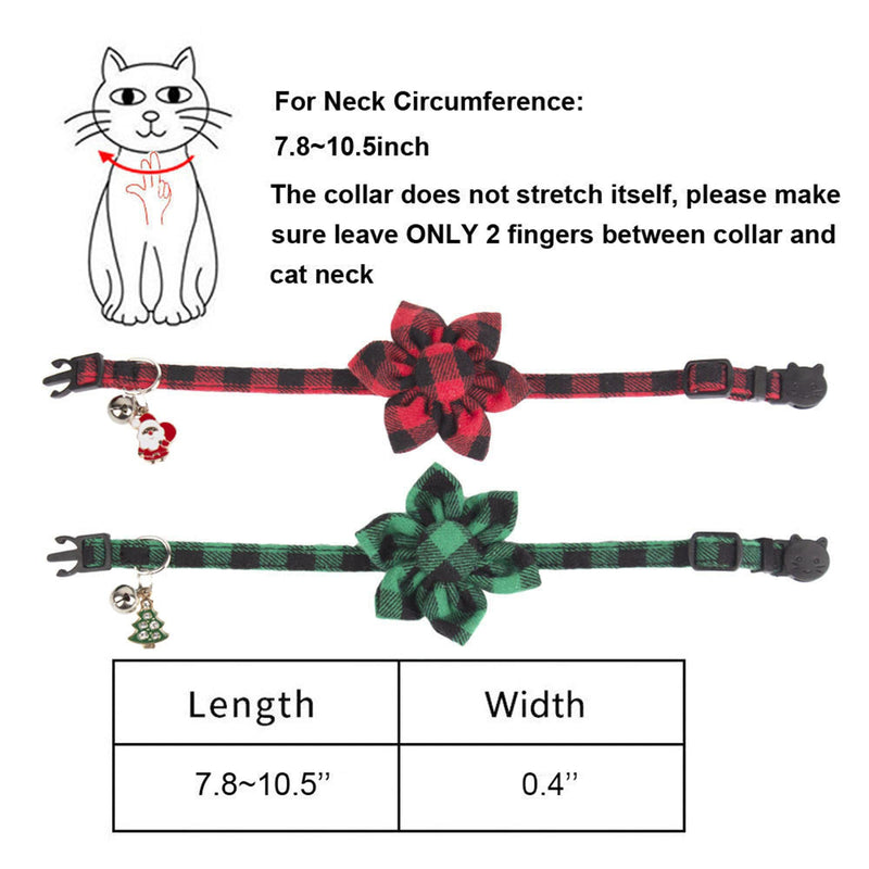 ADOGGYGO Christmas Cat Collars with Flower Bell, 2 Pack Breakaway Cat Christmas Collar with Removable Floral, Red Green Plaid Flower Collars for Cats - BeesActive Australia