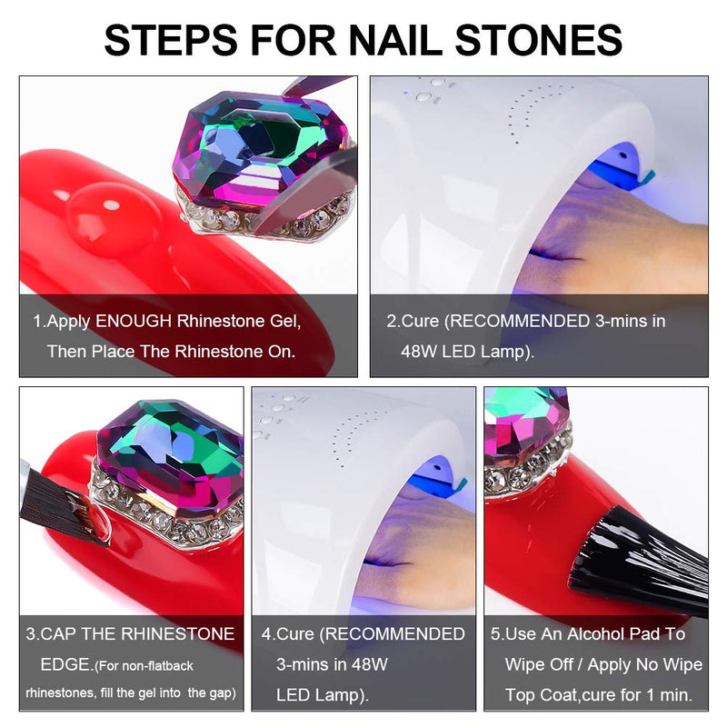 WIPE OFF 15ml LED GEL Rhinestone Glue For Nails+Gems (Glass+Gold+Acrylic)+1 Dual-Use Pen (Dotting & Brush) Nail Art Clear Resin Polish Thicker Sticky Adhesive Holds Decoration Jewelry Diamond Beads - BeesActive Australia