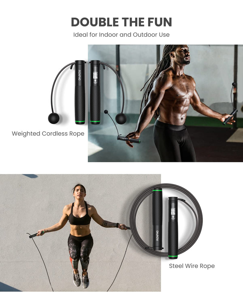 RENPHO Smart Skipping Rope with Counter, Adjustable Jump Ropes with Cordless Ball, Jump Ropes for Fitness, Crossfit, Gym, Burn Calorie, APP Data Analysis, at-Home-Workout for Women, Men, Adult, Kids 01-Black - BeesActive Australia