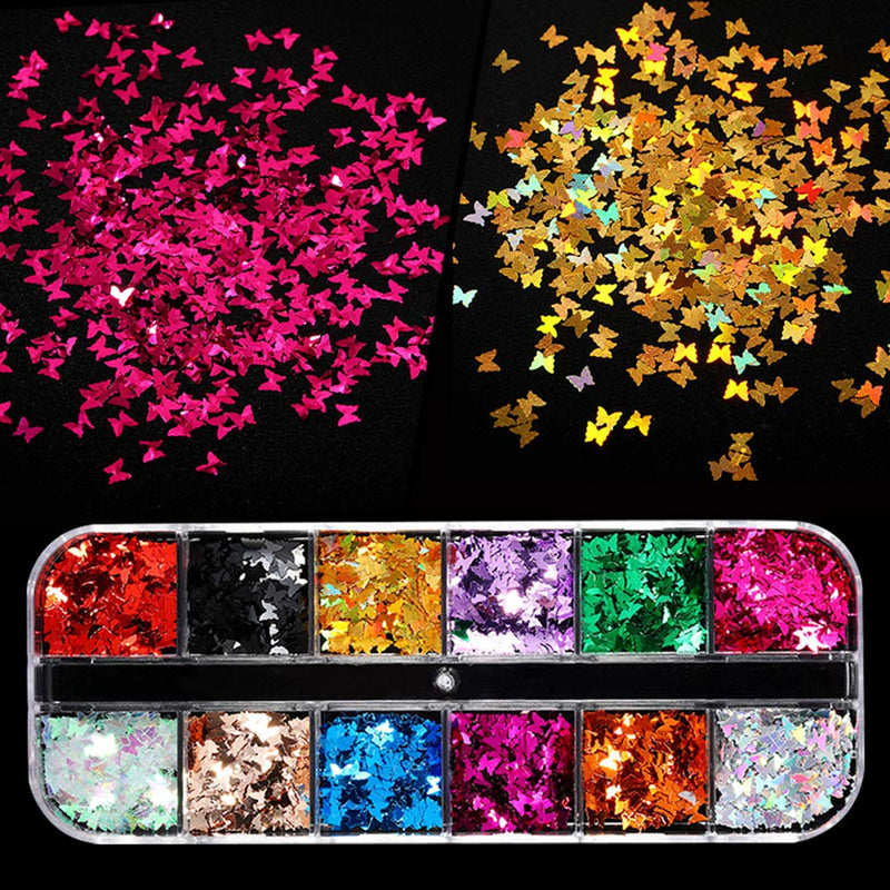Holographic Butterfly Glitter Nail Art Sequins Iridescent Flakes Glitter Case 3D Laser Stickers Colorful Thin Confetti Manicure Supplies Decals Decoration Glitter Supplies Make Up DIY Decals Decoratio - BeesActive Australia