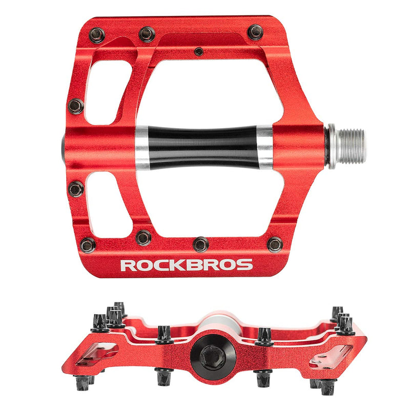 ROCKBROS Mountain Bike Pedals MTB Pedals Aluminum Bicycle Flat Platform Pedals Lightweight 9/16" Non-Slip Sealed Bearing for Road Mountain BMX MTB Bike Red - BeesActive Australia