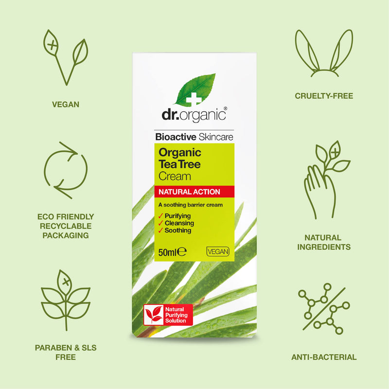 Dr Organic, Organic Tea Tree Purifying Cream , Natural , Vegan , Cruelty Free , Paraben & SLS Free , 50ml - BeesActive Australia