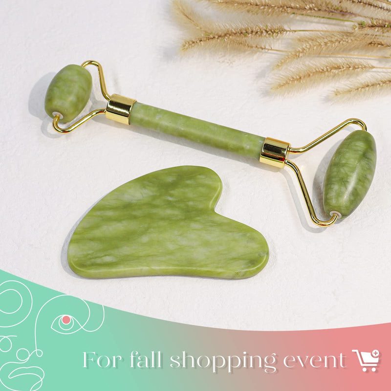 BAIMEI Jade Roller and Gua Sha Tool, Facial and Neck Massager, Gua Sha Soothes, Calms and Relaxes The Skin, Eliminates Eye Puffiness - BeesActive Australia
