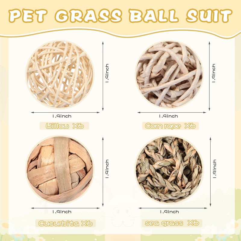 Sosation 24 Packs Small Animals Play Balls Guinea Pigs Toys Chew Gnawing Treats Bunny Toys Hay Grass Balls for Small Animals Entertainment PET Cage Accessories - BeesActive Australia
