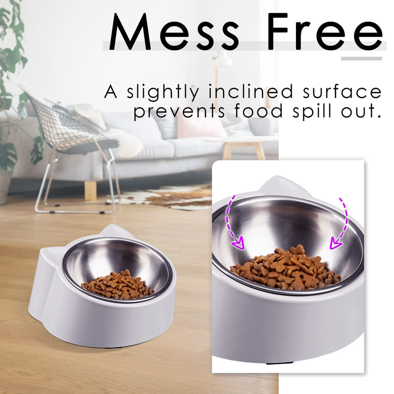 CATPRO Tilted Cat Food Bowls,15°Slanted Cat Feeder Bowl Orthopedic Cat Bowl Anti-Vomiting Spill Proof Raised Cat Food Bowl Stainless Steel Tilted Angled Cat Food Bowls Grey - BeesActive Australia
