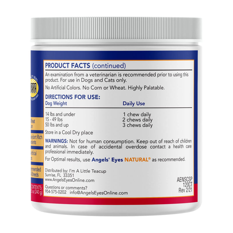 Angels’ Eyes Natural Tear Stain Prevention Soft Chews for Dogs | 120 ct Sweet Potato Flavor| For All Breeds | No Wheat No Corn | Daily Supplement | Proprietary Formula | Meat Free - BeesActive Australia