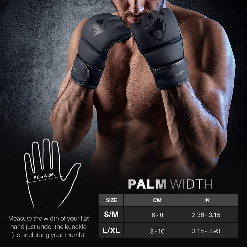 [AUSTRALIA] - Liberlupus MMA Gloves, UFC Gloves for Men & Women, Kickboxing Gloves with Open Palms, Boxing Gloves for Punching Bag, Sparring, Muay Thai, MMA Black Large-X-Large 