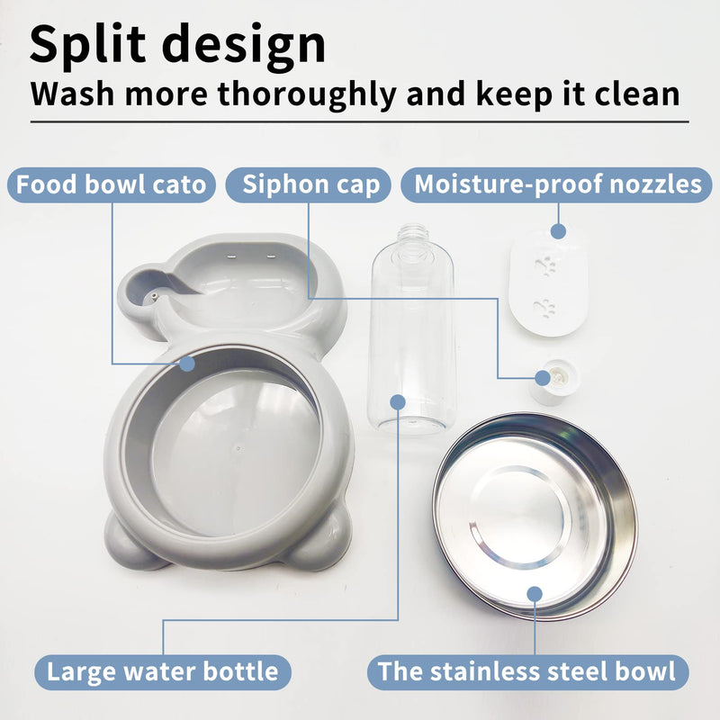 kathson Double Dog Cat Bowls, Kitten Food and Water Bowl Set Stainless Steel Detachable Puppy Feeder and Automatic Water Dispenser Pet Feeder for Small Size Dog (Grey) Grey - BeesActive Australia