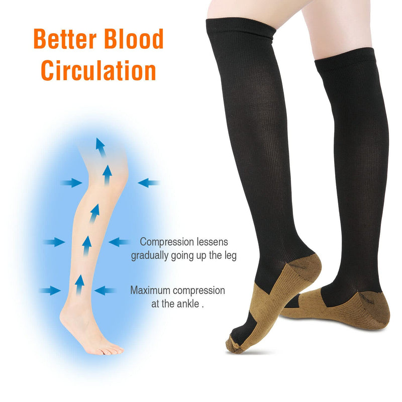 2 Pairs Copper Infused Anti-Fatigue Compression Unisex Flight Travel Socks Anti Swelling DVT Support *UK Stock* (Small/Medium) 2 Pairs (S / M) - BeesActive Australia