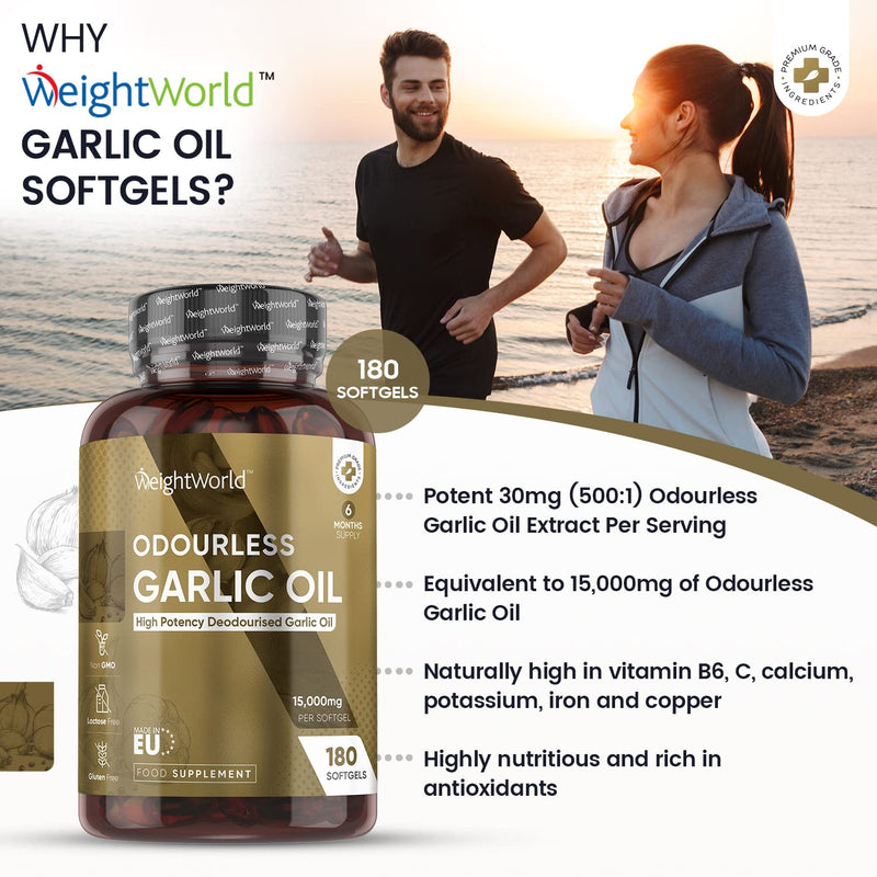 Garlic Capsules Odourless High Strength 45,000mg � 180 Softgels (Upto 3 Softgels A Day) - Cold Pressed Garlic Oil Extract - High in Allicin - Deodourised Garlic Supplement (not Garlic Tablets) - BeesActive Australia