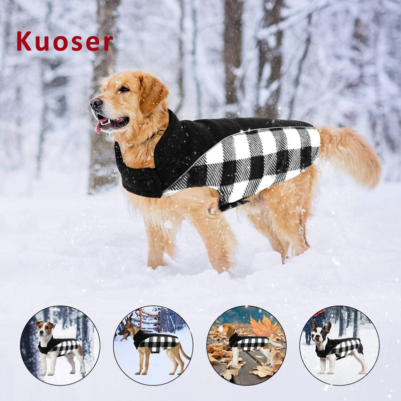 Kuoser Reversible Dog Cold Weather Coat, Reflective Waterproof Winter Pet Jacket, British Style Plaid Dog Coat Warm Cotton Lined Vest Windproof Outdoor Apparel for Small Medium and Large Dogs Black Medium (Pack of 1) - BeesActive Australia