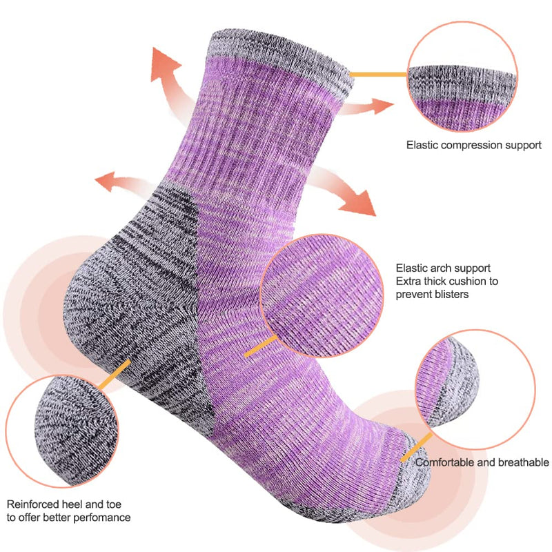 Women's Hiking Walking Socks,Multipack Outdoor Recreation Socks,Performance Wicking Cushioned Cotton Gym Athletic Crew Socks Size 6-10 (3 Pairs) - BeesActive Australia