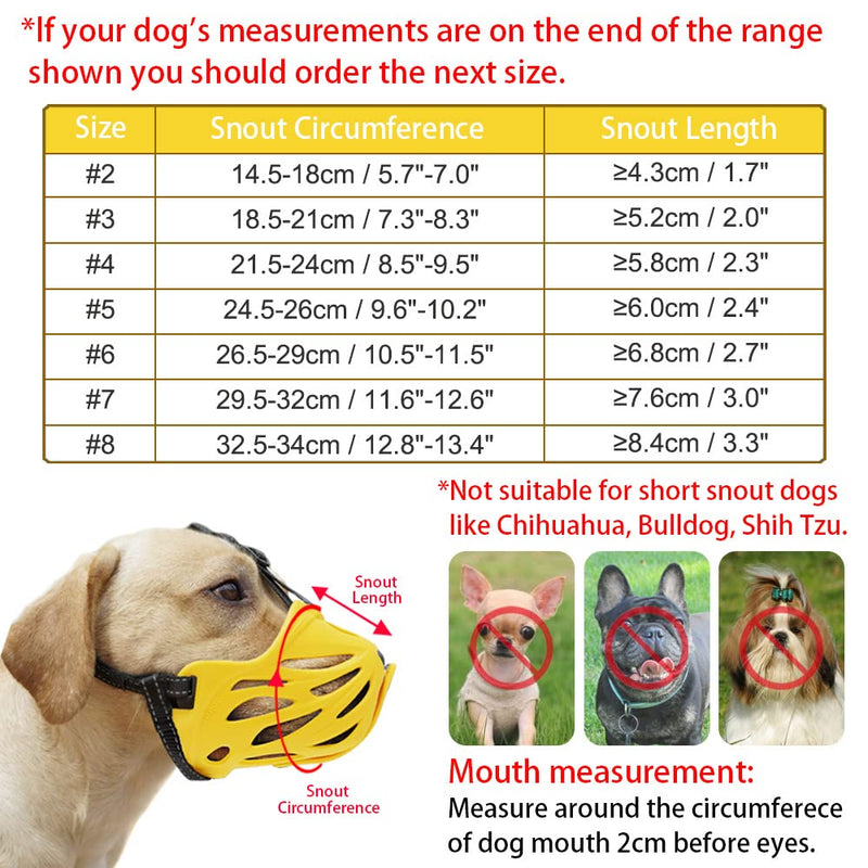 Petyouyou Basket Dog Muzzle for Large Dog to Stop Mouth Biting Baking Eating Rocks for Medium Sized Extra Small Puppy Cage Breed German Shepherd Frenchie Yellow #2 (Snout 5.7-7.0") - BeesActive Australia