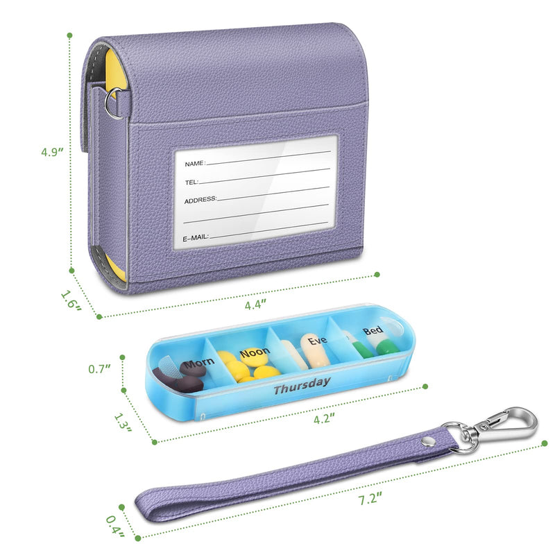 FINPAC 7 Day Pill Organisers Box 4 Times A Day with PU Leather Case, Slide Open Weekly Travel Medicine Vitamin Pill Reminder and Planner with Name Card for Morning| Afternoon| Evening| Bedtime, Lilac Purple - BeesActive Australia