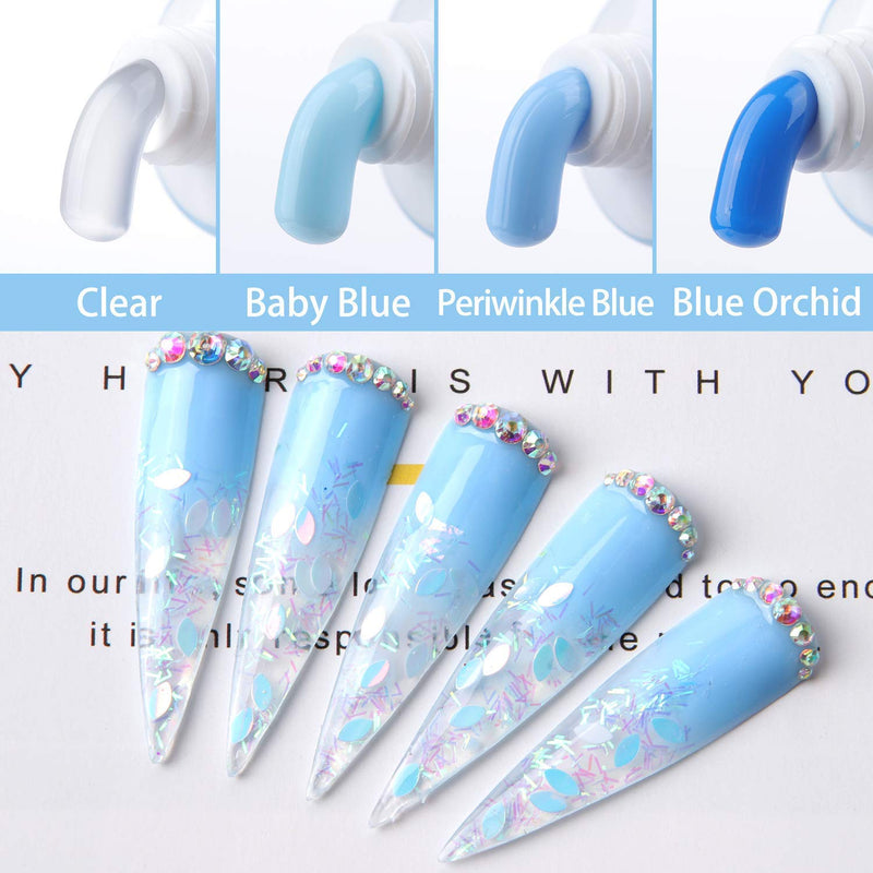 Makartt Poly Nail Extension Gel Kit, Pastel Blue Nail Builder Gel Colors Enhancement Kit with Slip Solution Clear Blue Poly Extension Gel Spring Nail Art Equipment Beginner Set - BeesActive Australia