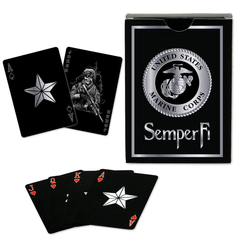 Marine Corps Playing Cards and Dice Set – Black Leather Keepsake Box, Playing Cards with USMC Rank Insignia, EGA Dice - BeesActive Australia