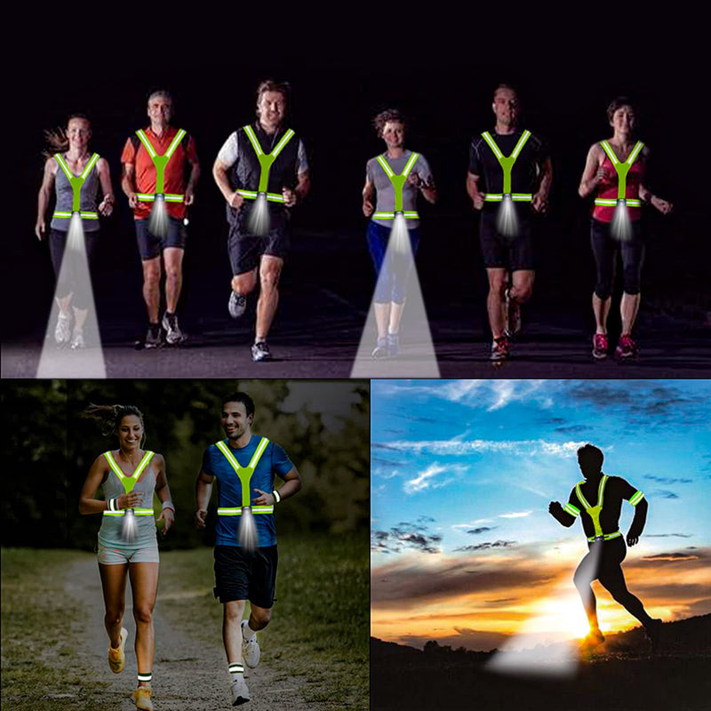 rnairni Lighting LED Reflective Vest Running Light Set, Adjustable Safety Vest, Gear Armbands, Belt Bag with Earphone Hole for Night Running, Motorcycle, Walking, Cycling and Dog Walking Sports - BeesActive Australia