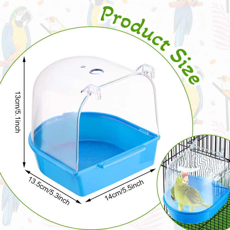3 Pieces Clear Bird Bath for Cage Parakeet Bird Cage Accessories Hanging Bird Bath Box Parrot Bird Bathing Tub with Clear View for Small Birds Cockatiel Conure Canary Budgies Parrots Blue Green White - BeesActive Australia