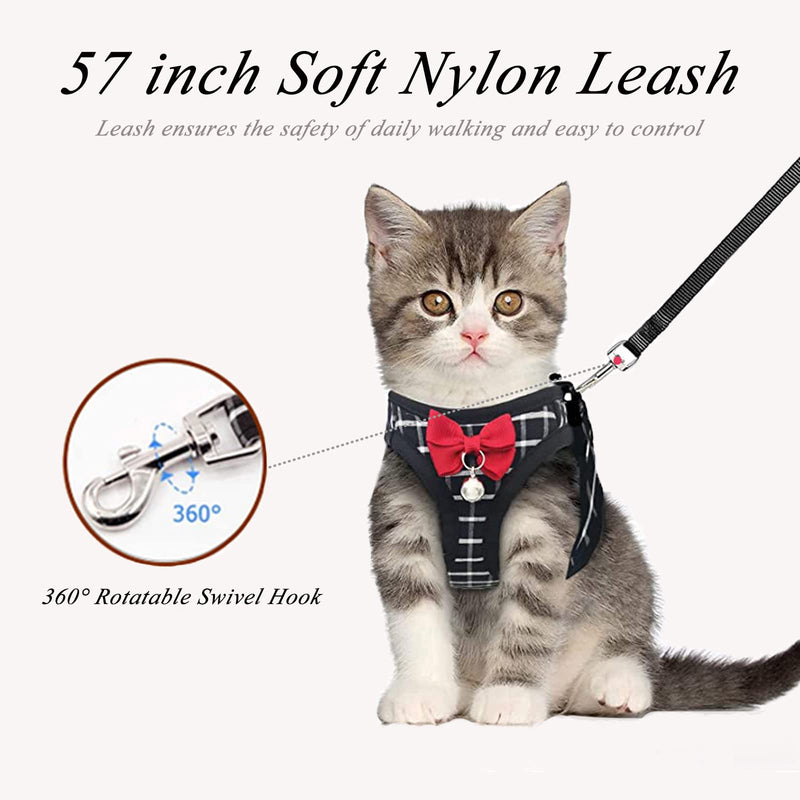 BLUWTE Cat Harness and Leash Set for Escape Proof ,Breathable Dog Harness,Pet Harness,Adjustable Mesh Vest Harness for Puppy Cat Rabbit Black XX-Small - BeesActive Australia