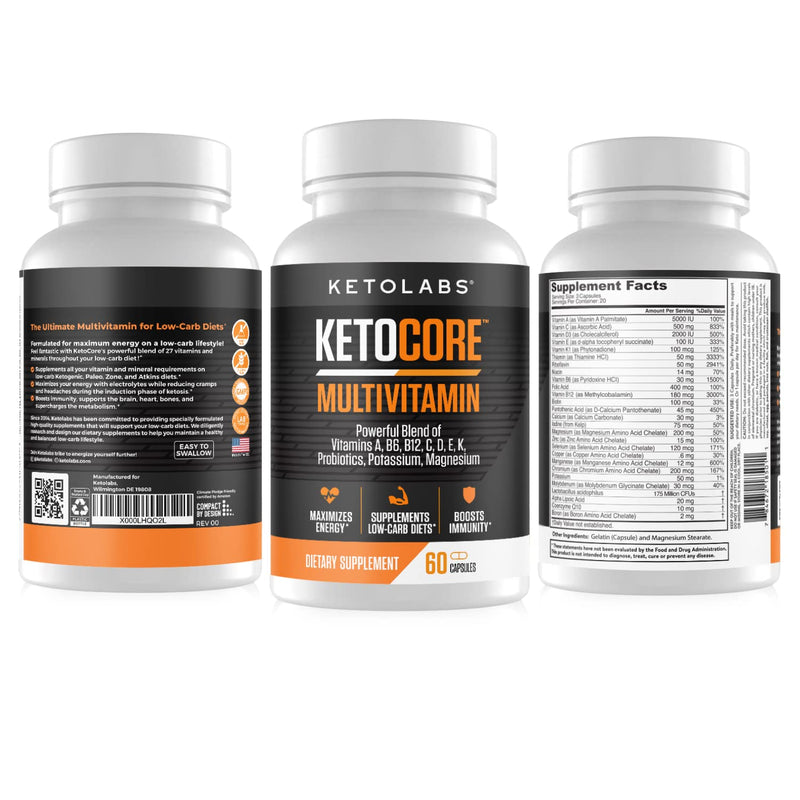 Ketolabs Ketocore Keto Vitamins | Keto Multivitamin for Women & Men | Keto Supplements & Pills for Ketosis, Low Carb & Carnivore Diets | No Keto Flu | Rich in Magnesium & Potassium | 60 Capsules 60 Count (Pack of 1) - BeesActive Australia