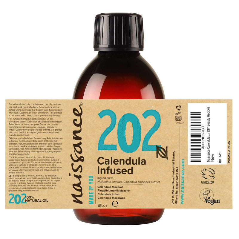 Naissance Calendula Infused Oil 8 fl oz - Pure, Natural and Infused in Sunflower Oil, Vegan, Hexane Free, Non GMO - Moisturizes Skin, Hands & Feet - Ideal for DIY Beauty Recipes - BeesActive Australia