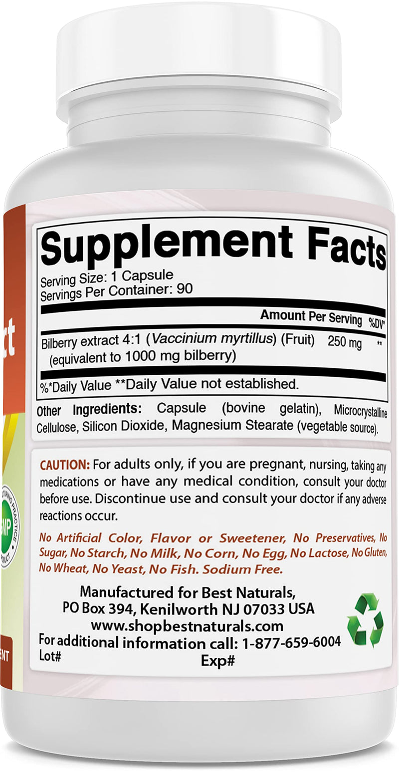 Best Naturals Bilberry Extract 1000mg for Healthy Vision, 90 Count (90 Count (Pack of 1)) 90 Count (Pack of 1) - BeesActive Australia