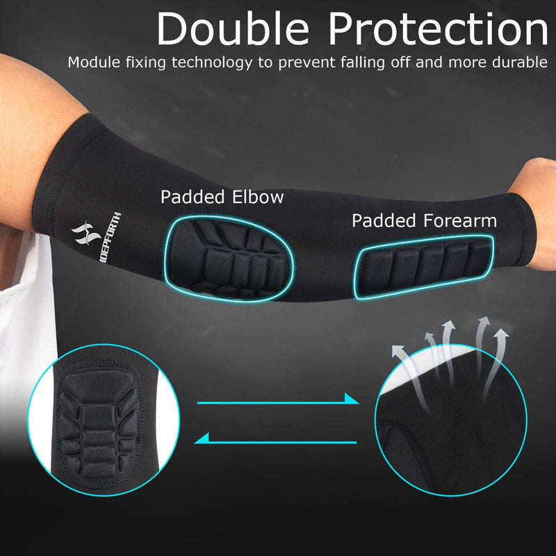 HOPEFORTH 2PCS Elbow Sleeve Padded Compression Arm Forearm Guard Sports Shooter Sleeves Protective Pads Support for Football Basketball Volleyball Baseball Softball Tennis Cycling Outdoor Black Elbow Pad+Forearm Pad Large - BeesActive Australia
