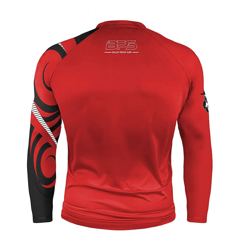 [AUSTRALIA] - BPS Men's UPF 50+ Short Sleeve and Long Sleeve Swim Shirt/Rash Guard with Sun Protection 26 - Long Sleeve Patterned Red Large 