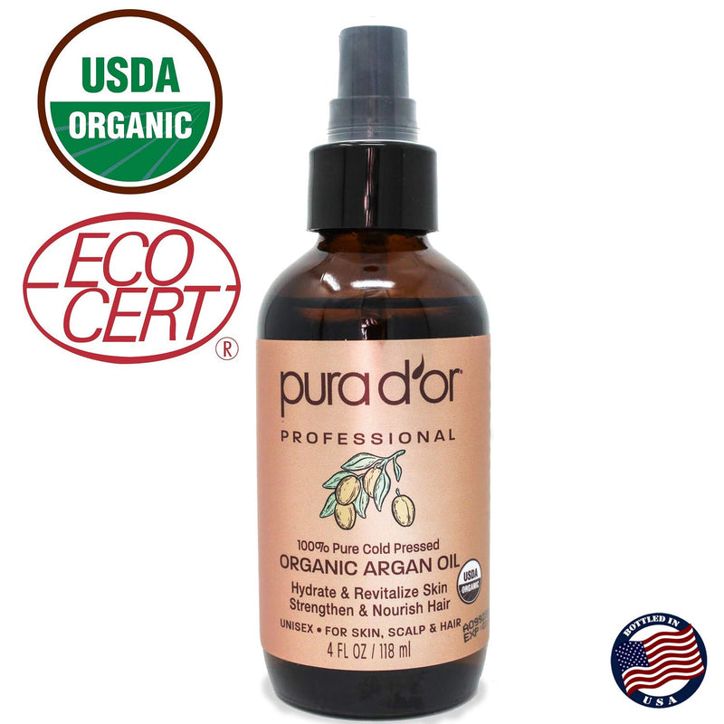 PURA D'OR Organic Moroccan Argan Oil (4oz / 118mL) USDA Certified 100% Pure Cold Pressed Virgin Premium Grade Moisturizer Treatment for Dry & Damaged Skin, Hair, Face, Body, Scalp & Nails - BeesActive Australia