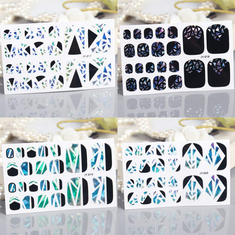DANNEASY 16 Sheets Adhesive Toe Nail Wraps Decals Geometry Nail Art Polish Stickers Manicure Salon for Women with 1Pc Nail File + 1Pc Wood Cuticle Stick kit 1 - BeesActive Australia