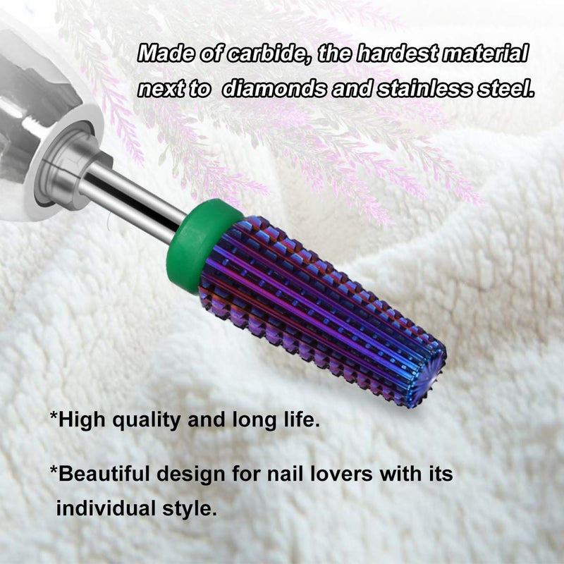 Lavinda 5 in 1 Multi-function Tapered Shape Straight Cut Nail drill bit, Use for both Left and Right Handed, Professional Carbide Tungsten Steel bits for Acrylic Nail Gel Fast Remove (Coarse, Purple) Coarse - BeesActive Australia