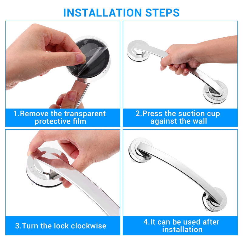 DOITOOL Suction Bath Grab Bar, Bathroom Balance Bar, Bathroom Suction Shower Handle Grab Bar, Safety Hand Rail Support Bar for Tub, Handicap, Elderly, Kid, Injury, Senior Assist Bath Handle (Silver) Silver - BeesActive Australia