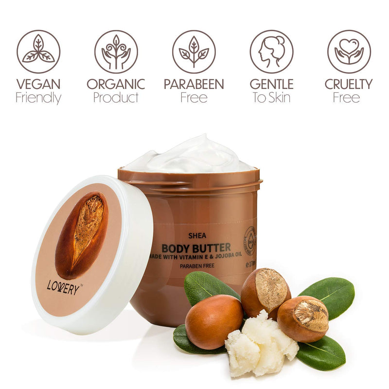 Lovery Shea Whipped Body Butter - 6oz Ultra-Hydrating Shea Butter Body Cream Enriched with Jojoba Oil and Vitamin E - Natural Skin Moisturizer for Men and Women for Sensitive, Normal and Dry Skin - BeesActive Australia