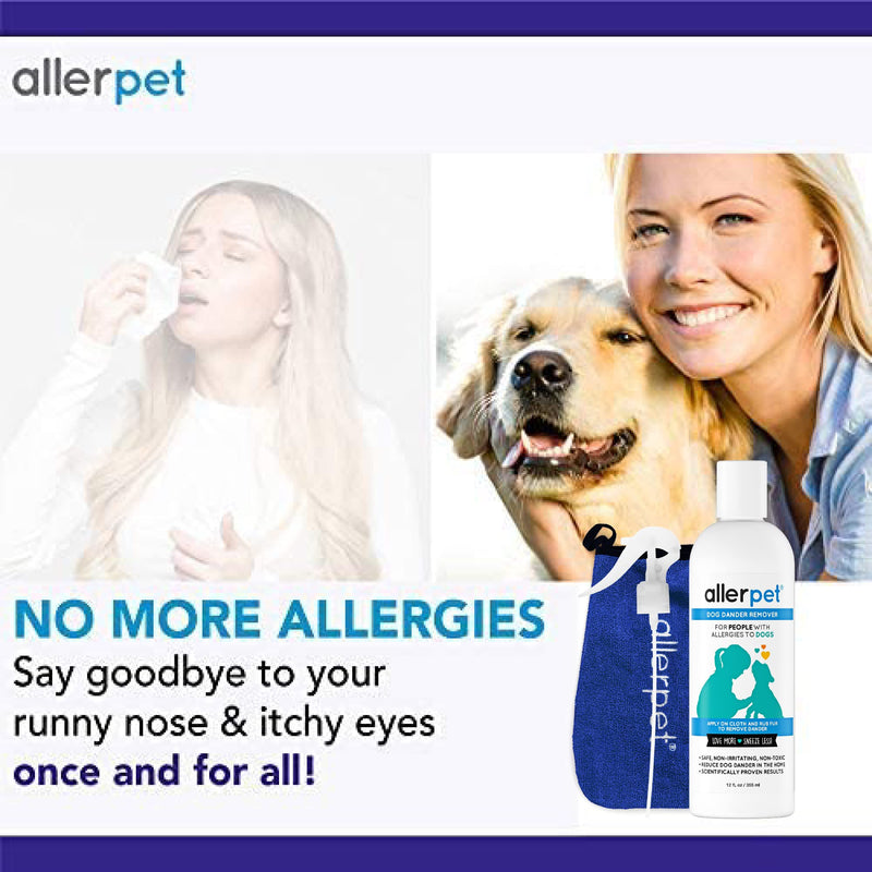 Allerpet Dog Allergy Relief - Best Pet Dander Remover for Allergens - Ditch Your Allergy Shampoo - 100% Non-Toxic & Safe for Pets, Good for Fur & Skin Single w/ Applicator Mitt + Sprayer - BeesActive Australia