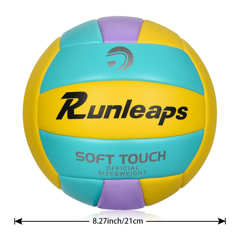 Beach Volleyball Official Size 5 - Runleaps Soft Waterproof Volleyball Sand Sports PU Ball for Indoor, Outdoor, Pool, Gym, Training Blue/Purple/Yellow - BeesActive Australia