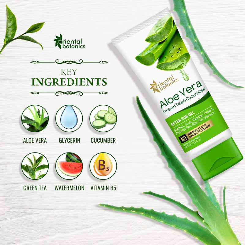 Oriental Botanics Aloe Vera, Green Tea & Cucumber After Sun Gel - No Silicone, Paraben, 100ml - BeesActive Australia