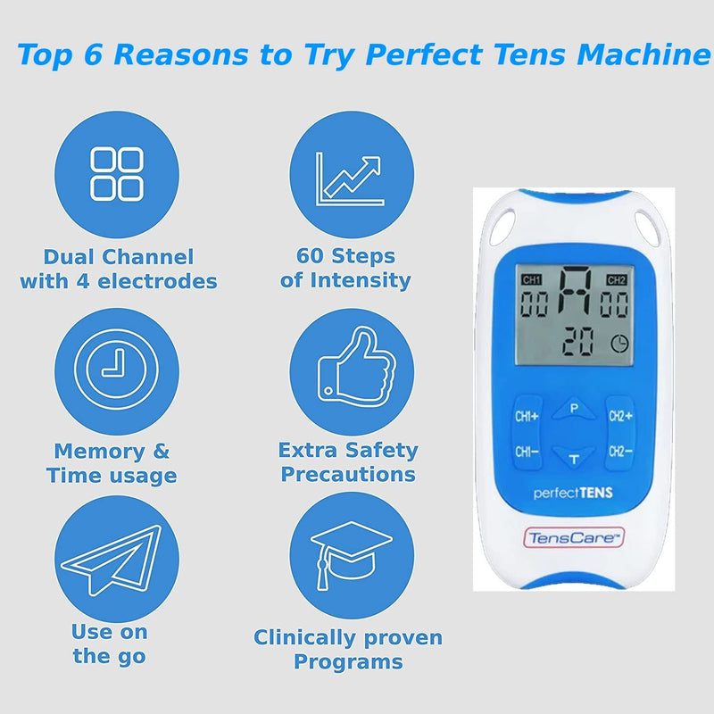 TensCare Perfect TENS - Clinically Proven TENS Machine for Relief from Back, Hip, Leg, Arm Pains, Arthritis and Sciatica - BeesActive Australia