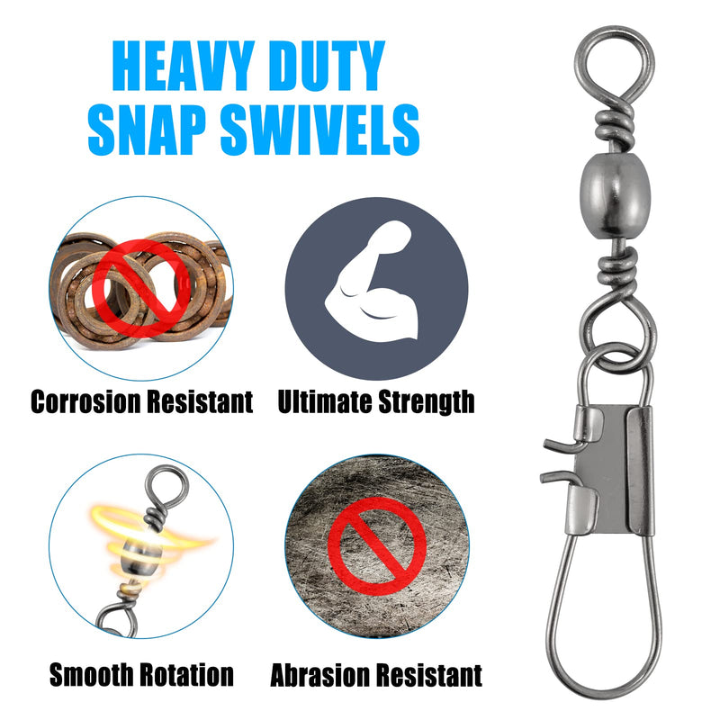 Dr.Fish 50 Pack Fishing Snap Swivels, Barrel Swivel with Snap Freshwater Swivels Fishing Tackles, Stainless Steel Safty Interlock Snaps Black Nickel Copper 26-132Lb #12(26LB)-50 Pack - BeesActive Australia