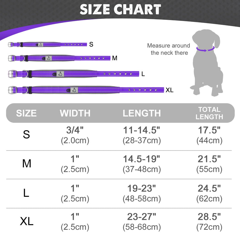 Joytale Neoprene Padded Dog Collar, 11 Colors, Reflective Wide Pet Collars with Durable Metal Belt Buckle, Adjustable Heavy Duty Nylon Dog Collar for Small Medium Large Extra Large Dogs Large (Pack of 1) Purple - BeesActive Australia