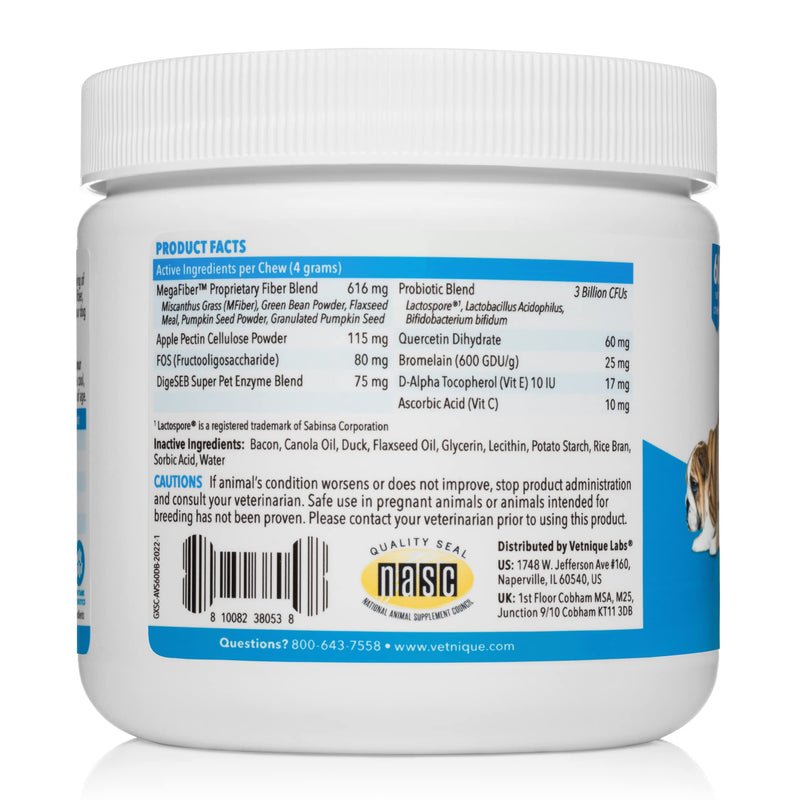 Vetnique Labs Glandex Advanced Strength Anal Gland Soft Chews with Mega Fiber for Dogs, Digestive Enzymes, Probiotics - Vet Recommended to Boot The Scoot Vegan Duck & Bacon 60ct Chews - BeesActive Australia