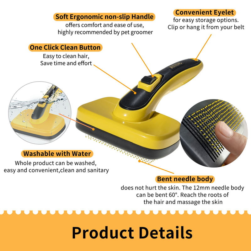 AIITLE Upgraded Self Cleaning Slicker Brush,Dog Brush & Cat Brush with Massage Particles, Remove Loose Hair, Fur, Tangled Hair, Knots for Small Medium Sensitive Dogs, Cats, Rabbit Yellow M - BeesActive Australia