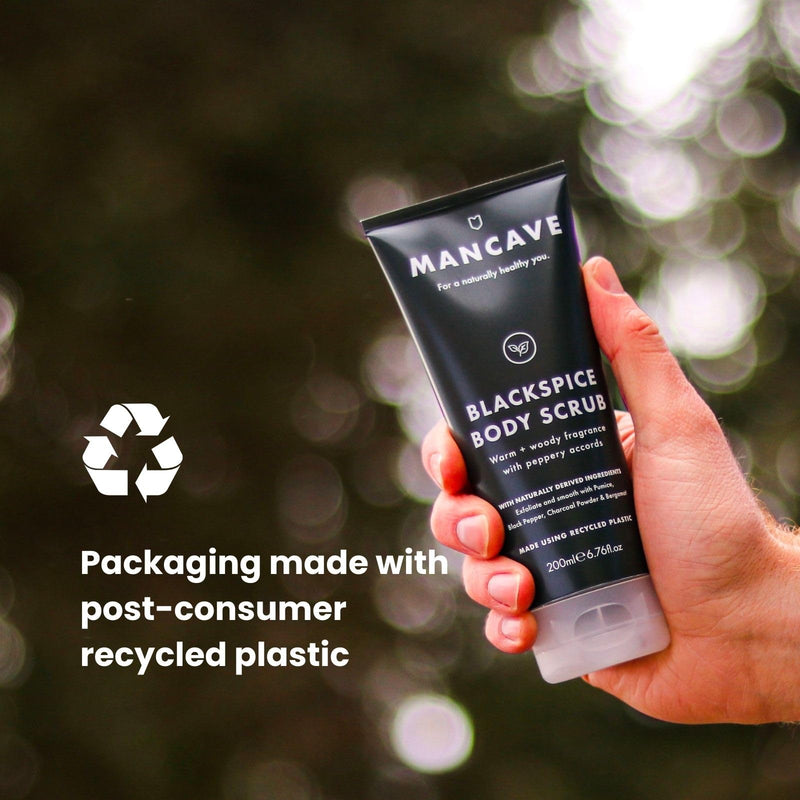 ManCave Blackspice Body Scrub 200ml for Men, Warm & Woody Aroma, Exfoliate & Cleanse Skin with Pumice and Charcoal Powder Scrub, Natural Formulation, Vegan Friendly, Made in England 200 ml (Pack of 1) - BeesActive Australia