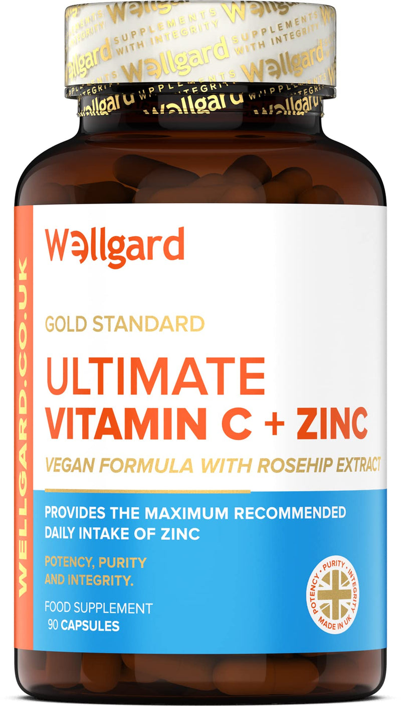Vegan Vitamin C and Zinc by Wellgard - Maximum Recommended Daily Intake of Zinc, Made in UK - BeesActive Australia
