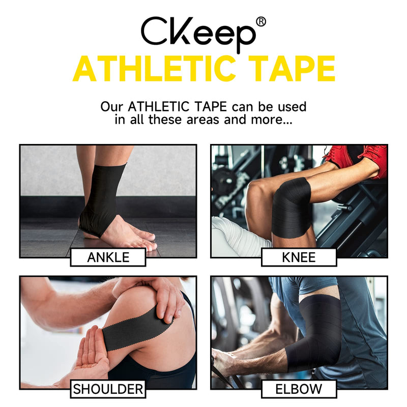 CKeep Athletic Tape, 45ft Per Roll, Easy to Tear and No Residue, Sport Tape for Strains and Sprains, Hypoallergenic and Breathable (4 Black) 4 Rolls - BeesActive Australia
