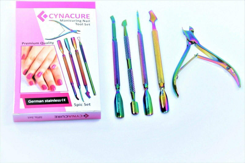 German Cuticle Trimmer Nail Nipper -Cuticle Pusher Double End Nail Cuticle Pusher Remover Tool Stainless Steel Manicure & Pedicure Kit 5-Professional Grade German Stainless-Cynamed - BeesActive Australia