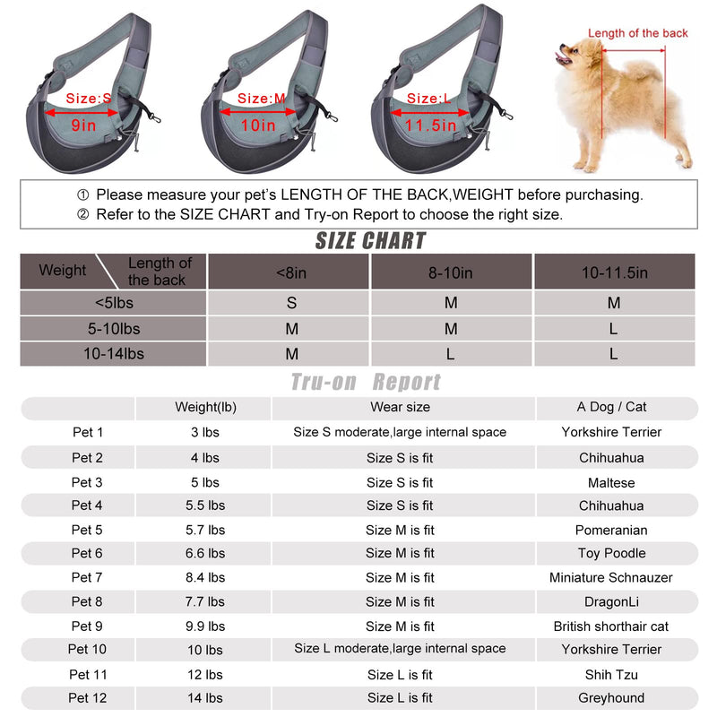 Cuby Pet Dog Sling Carrier Breathable Mesh Hand Free Adjustable Travel Safe Sling Bag Carrier for Puppy Dogs Cats L（12-17 lbs） Black - BeesActive Australia