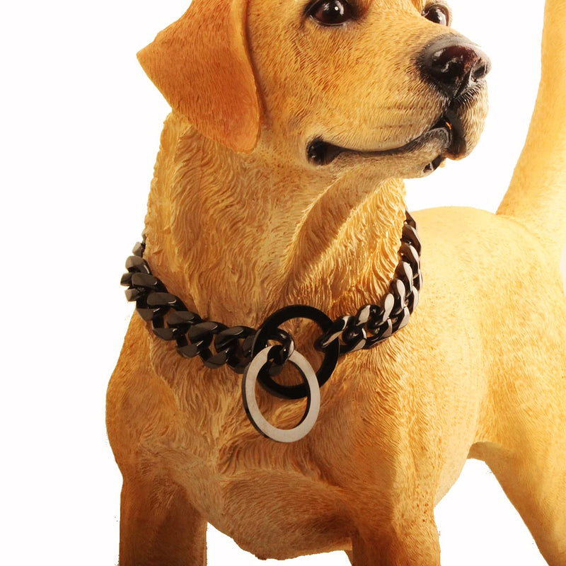 Aiyidi Black Dog Chain Collars Strong Stainless Steel Metal Slip Collar 11mm/15mm/19mm Wide Chew Proof Training Walking Collar for Large, Medium Small Dogs Chain Width: 15MM 16inches(for dog's neck 12.1''-14'') - BeesActive Australia