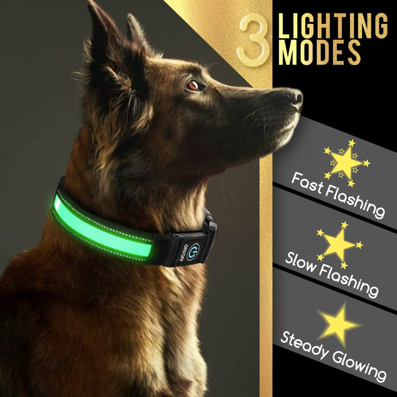 Light Up Dog Collars, Nobleza USB Rechargeable Waterproof Glow in The Dark Dog Collars for Night Safety with 3 Lighting Modes, Adjustable LED Glowing Dog Collars for Small, Medium and Large Dogs L (20-24"L) Green - BeesActive Australia