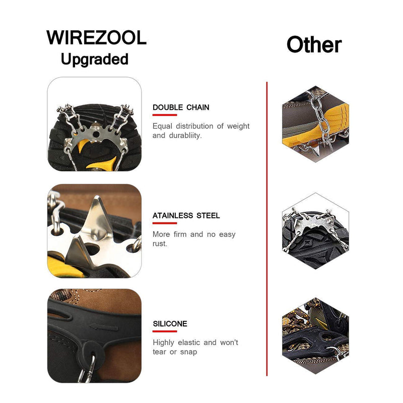 Wirezoll Crampons, Stainless Steel Ice Traction Cleats for Snow Boots and Shoes, Safe Protect Grips for Hiking Fishing Walking Mountaineering etc. Black Large - BeesActive Australia